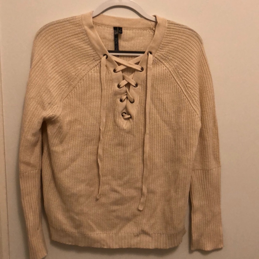 Oversized cream tie-up sweater